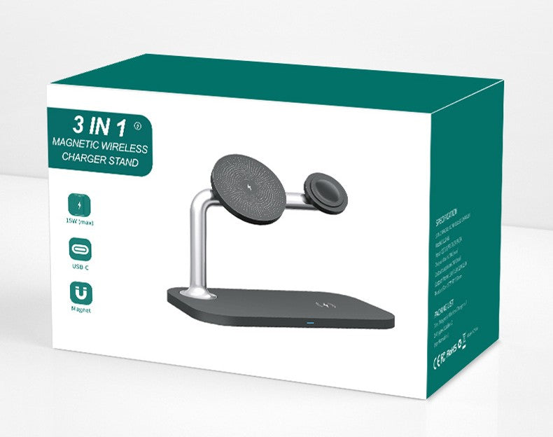 ⚡ Chargeur Magnétique 3-en-1 – iPhone, Apple Watch & AirPods